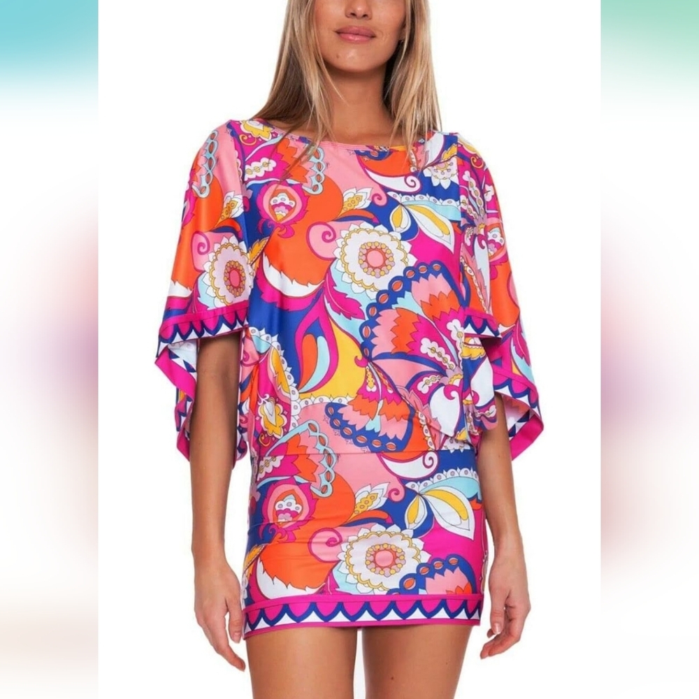Trina Turk Sevilla Swim Cover-Up Tunic Top Size M Stretch Pool Beach Resortwear